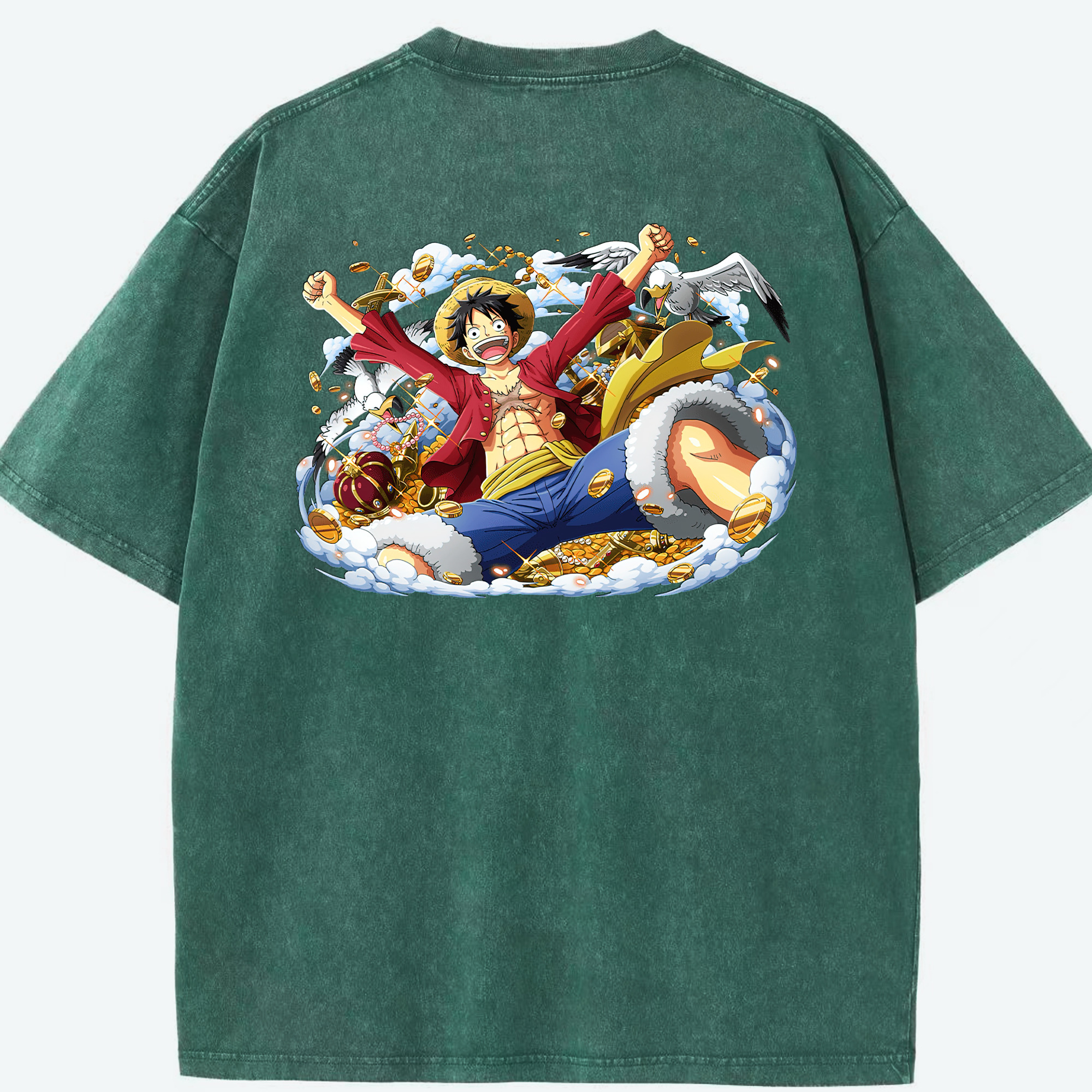 ワンピース モンキー・D・ルフィ ONE PIECE Monkey D. Luffy 綿100% ヴィンテージ風 半袖Tシャツ（背面プリント）